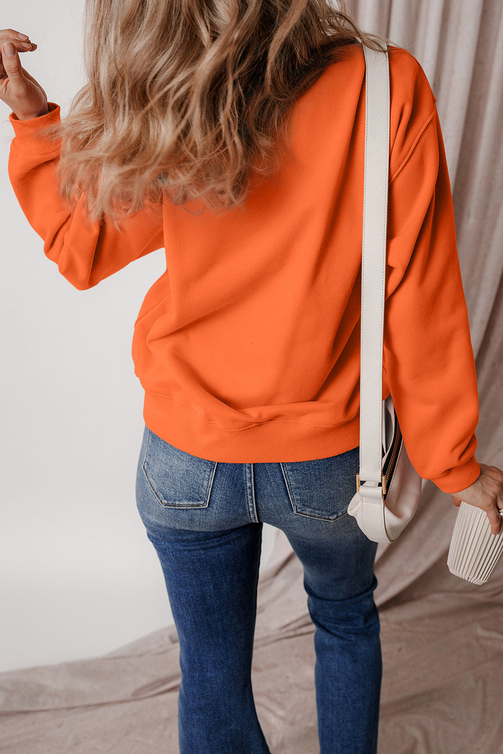 Gray Solid Fleece Lined Drop Shoulder Terry Sweatshirt