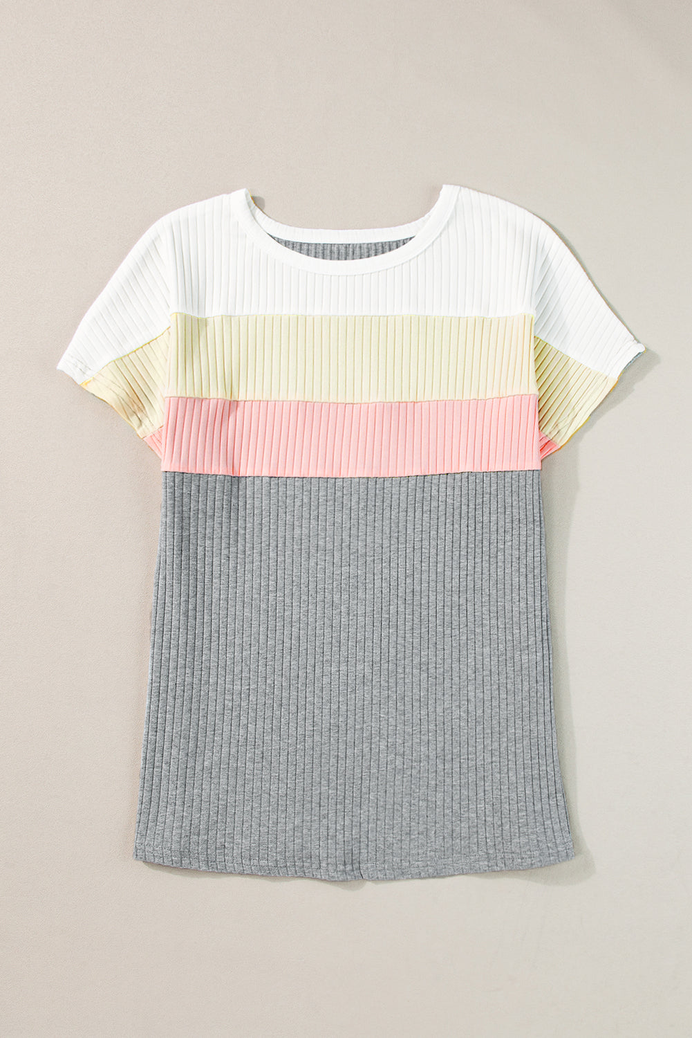 Moonlight Jade Ribbed Color Block Patchwork T-shirt