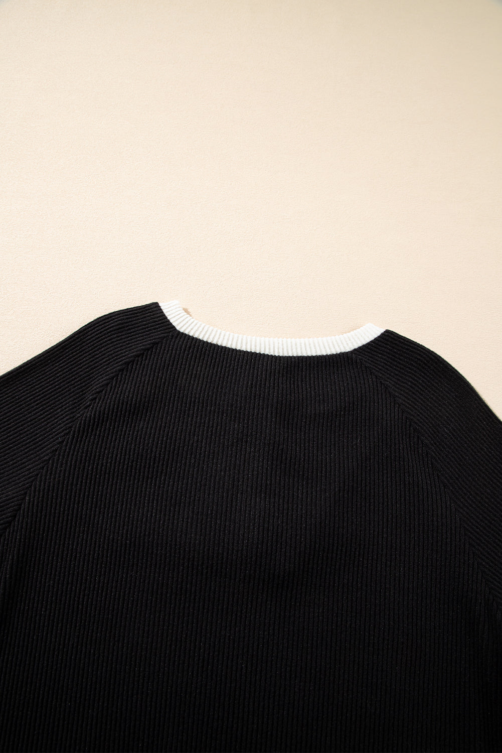 Jet Stream Color Contrast Ribbed Loose Fit Long Sleeve Top