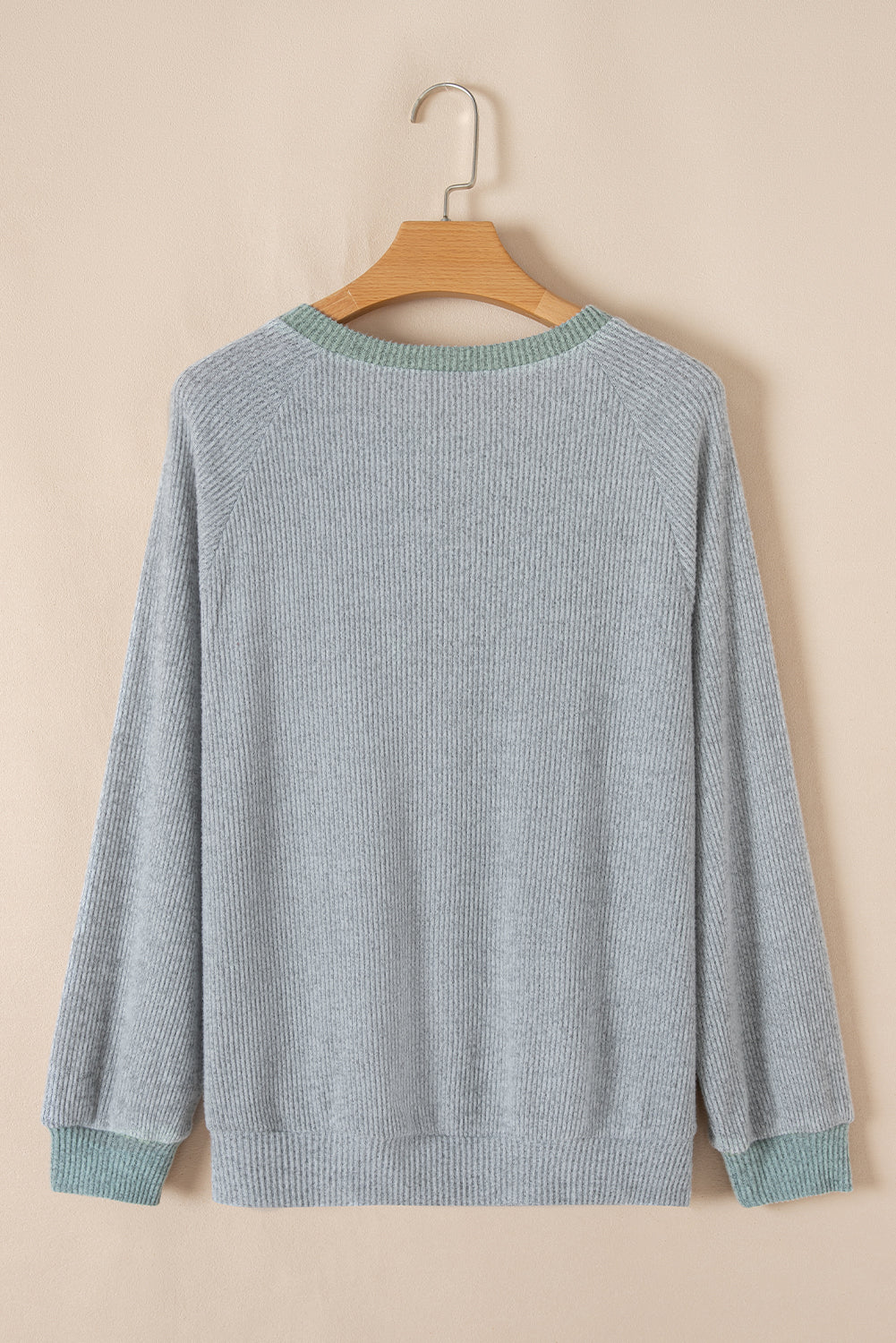 Jet Stream Color Contrast Ribbed Loose Fit Long Sleeve Top