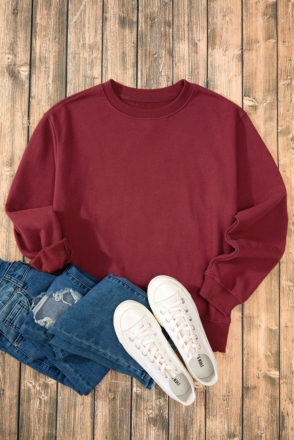 Gray Solid Fleece Lined Drop Shoulder Terry Sweatshirt
