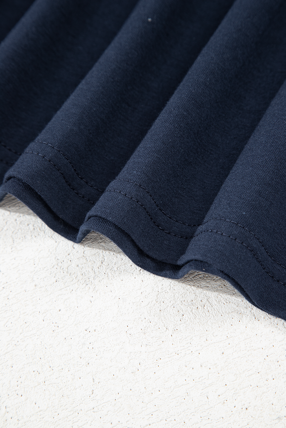 Blue Sapphire Solid Color Toothpick Stripe Round Neck T Shirt