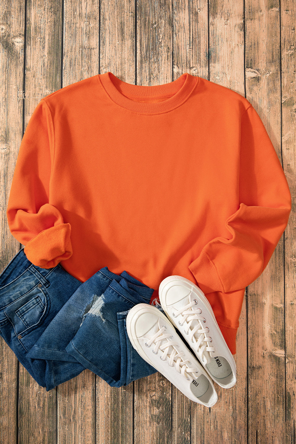Gray Solid Fleece Lined Drop Shoulder Terry Sweatshirt
