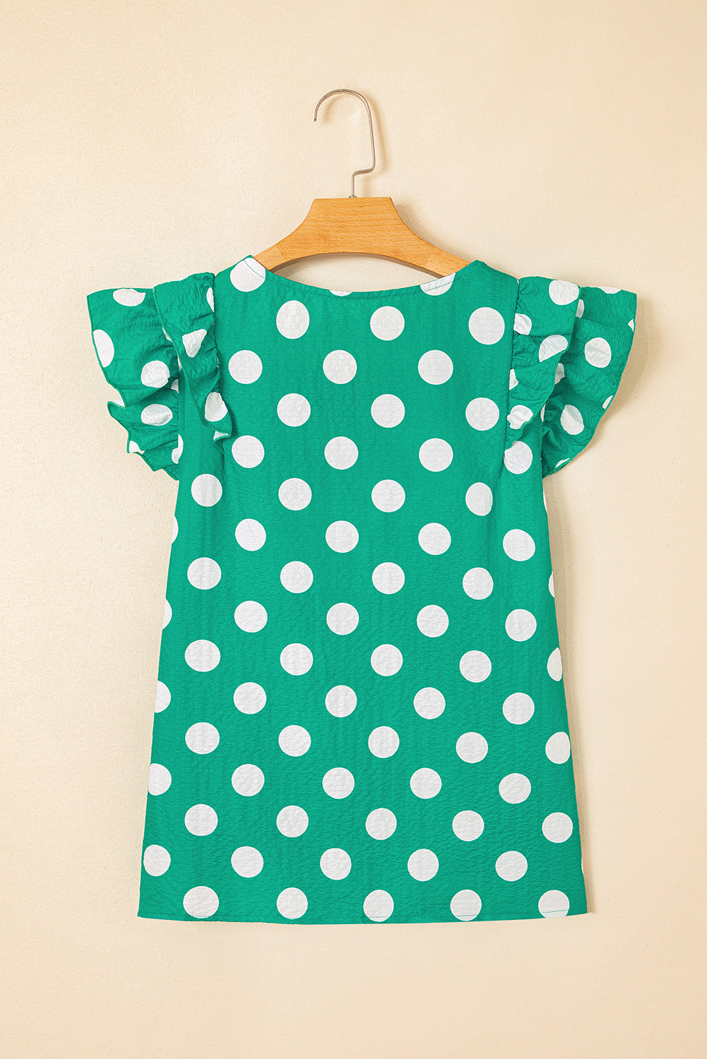 Black Polka Dot Print Ruffled Sleeve V Neck Blouse
