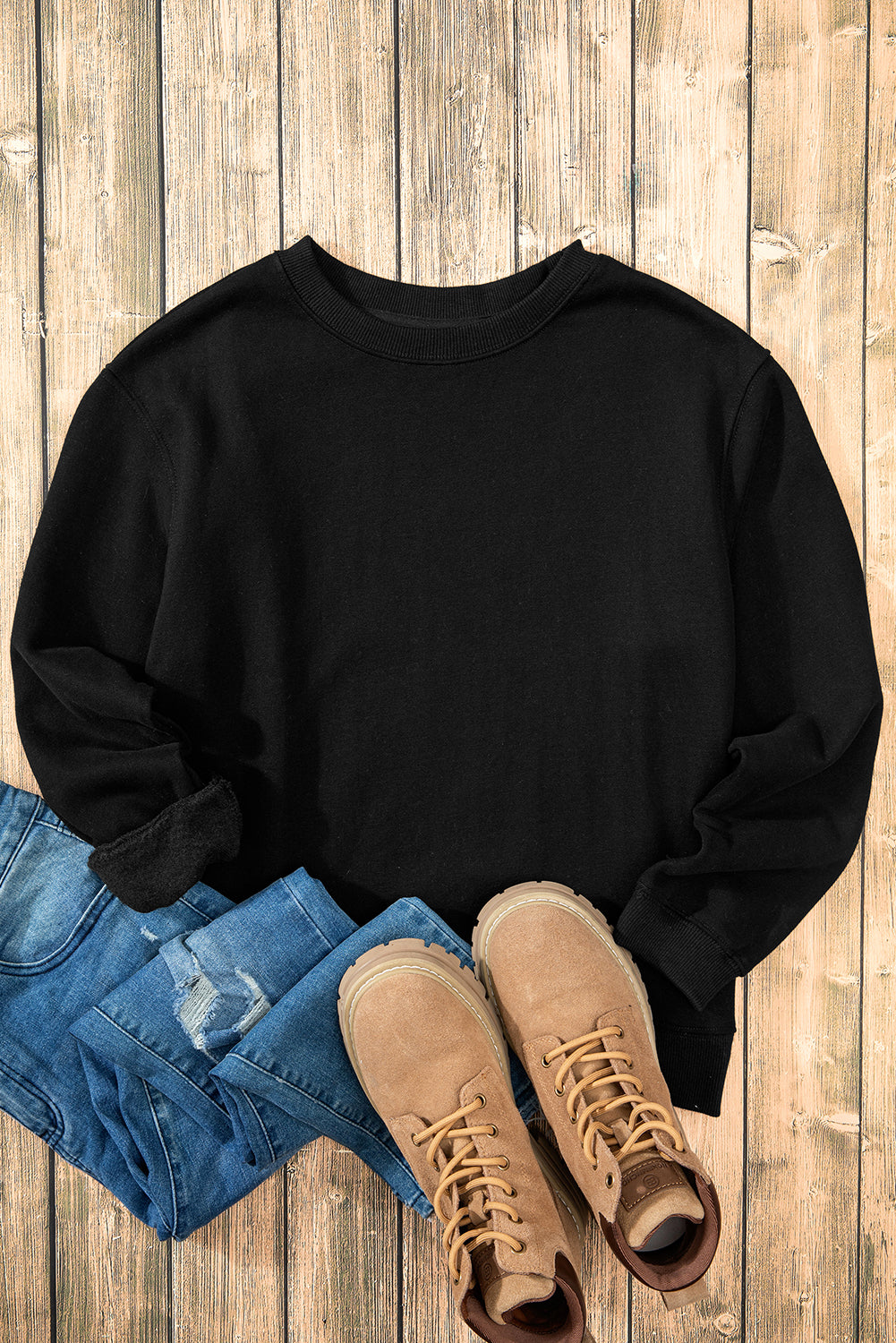 Gray Solid Fleece Lined Drop Shoulder Terry Sweatshirt