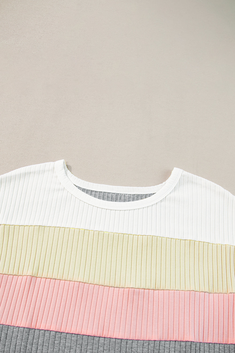 Moonlight Jade Ribbed Color Block Patchwork T-shirt