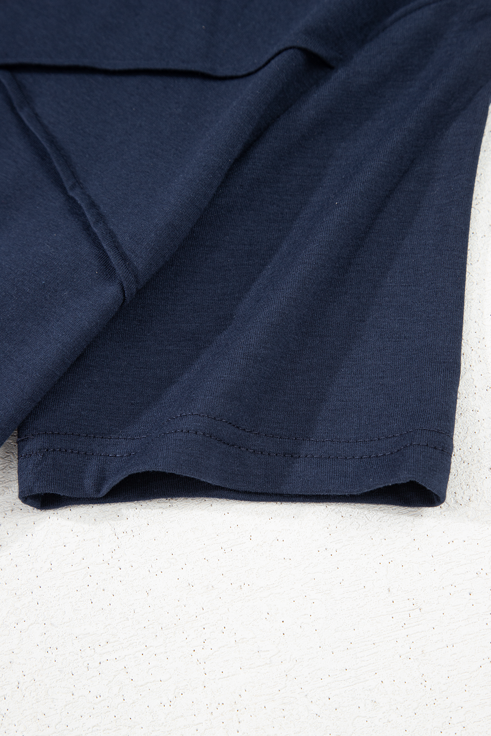 Blue Sapphire Solid Color Toothpick Stripe Round Neck T Shirt