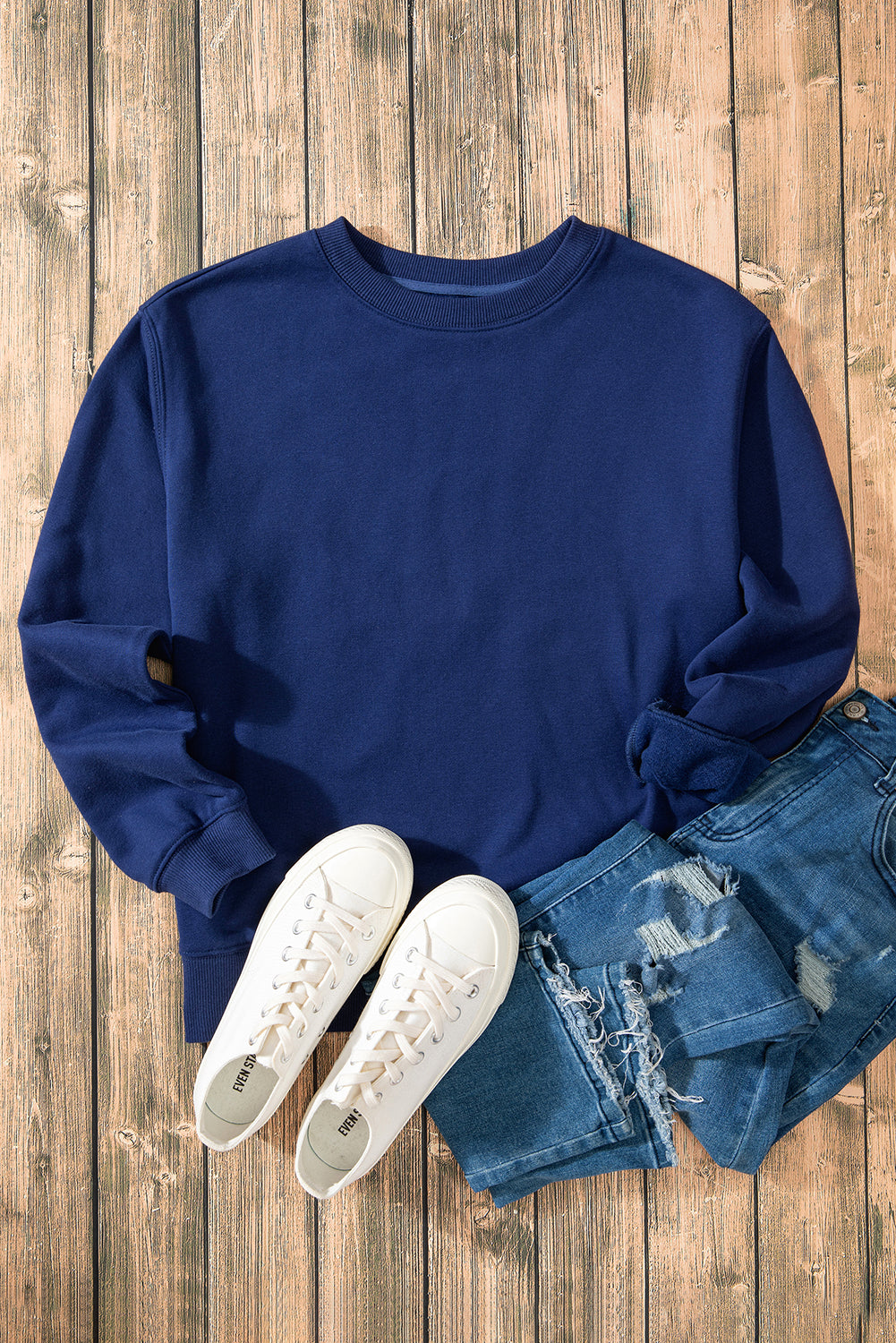 Gray Solid Fleece Lined Drop Shoulder Terry Sweatshirt