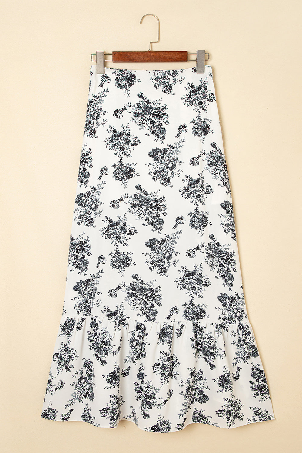 Sky Blue Boho Floral High Waist Ruffle Split Maxi Skirt