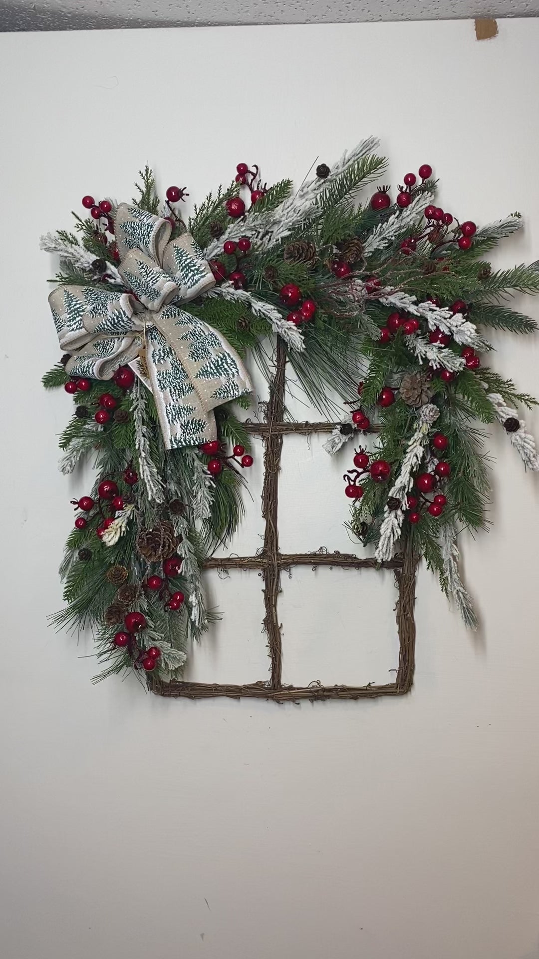 Christmas window, Decorative winter grapevine window