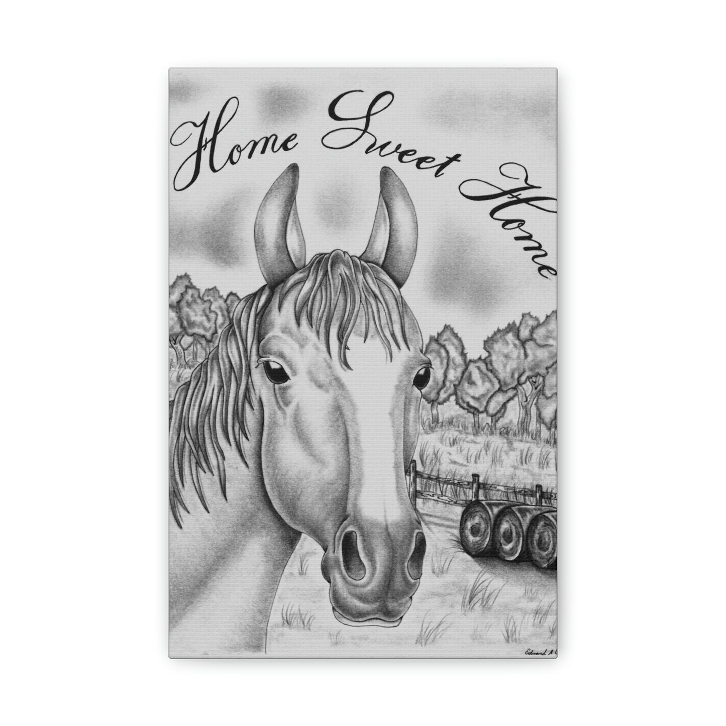 8x12" Horse Graphite art print on canvas