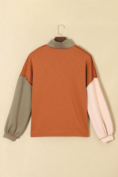 Color Block Exposed Seam Half Zip Sweatshirt