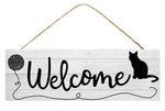 15"L X 5"H Welcome W/Cat/Yarn Sign