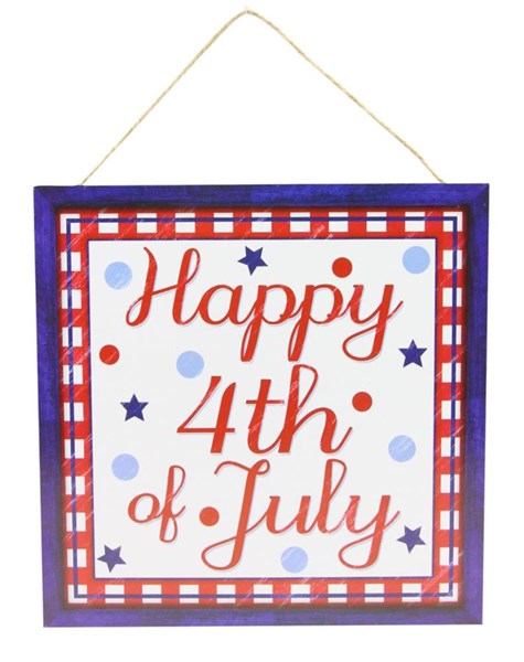 10"SQ MDF "HAPPY 4TH OF JULY" SIGN RED/WHITE/BLUE AP8702