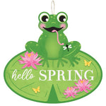 12”Lx11”H Spring Frog Glitter Sign  Grn/Pnk/Ylw/Blk/Wht