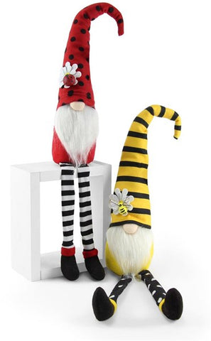 2 Asst,17.5"Hx4"L Sit Ladybug/Bee Gnomes