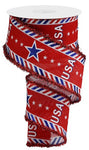 2.5"X10 yd USA/Diagonal Border/Tinsel ribbon , America ribbon