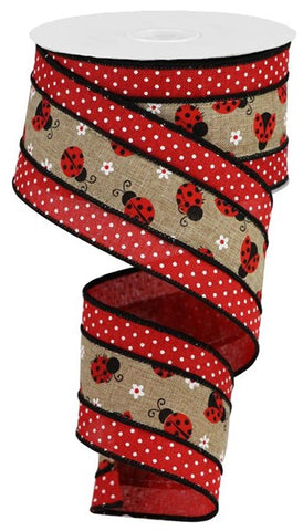 2.5"X10yd 2 In 1 Ladybugs On Swiss Dots