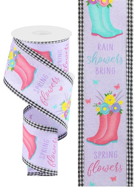 2.75"X 10 yd Rainboot/Floral W/Gingham Edge