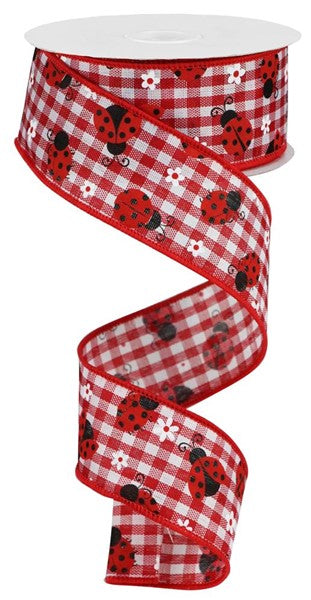 1.5"X10yd Mini Ladybugs/Check ribbon