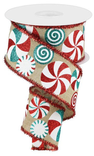 2.5"X10yd Bold Peppermint/Tinsel