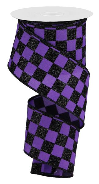 2.5" X 10Yd Glitter Check black and purple