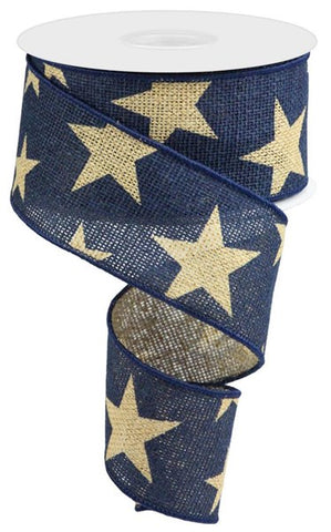 2.5" X 10Yd Large Stars On Faux Burlap