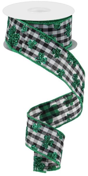 1.5" X 10Yd Glitter Shamrocks/Check