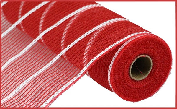 10.5"X10yd Poly/Jute/Matte Metallic Mesh red white stripe