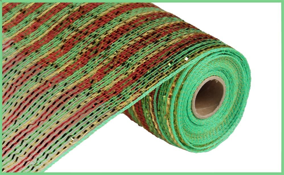 10.25" x 10 yd wide multi color foil mesh red/lime/gold
