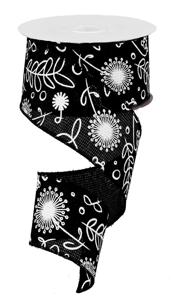 2.5" X 10 YD  Plants / Cross Royal Black/White  ribbon