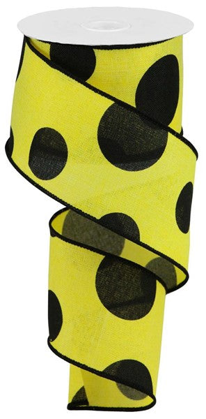 2.5" x 10 yd Large polka dot on royal yellow/black