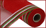 10.25"X 10 yd Border Stripe Metallic Mesh Red/Lime/White