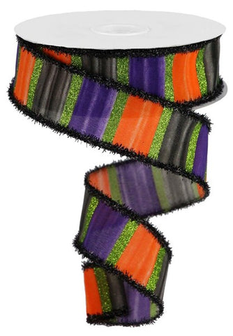 1.5"X 10 yd Watercolor Stripes/Tinsel Purple/Black/Orange/Lime