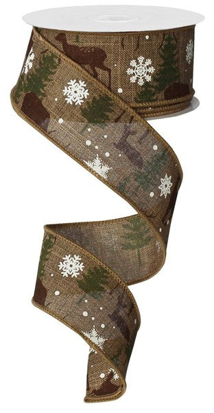 1.5"X 10 yd Deer W/Trees/Royal Tan/Brown//Green