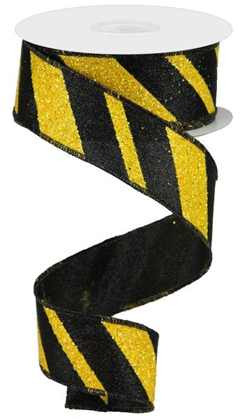 1.5"X 10 yd Giant Diagonal Lines Black/Yellow