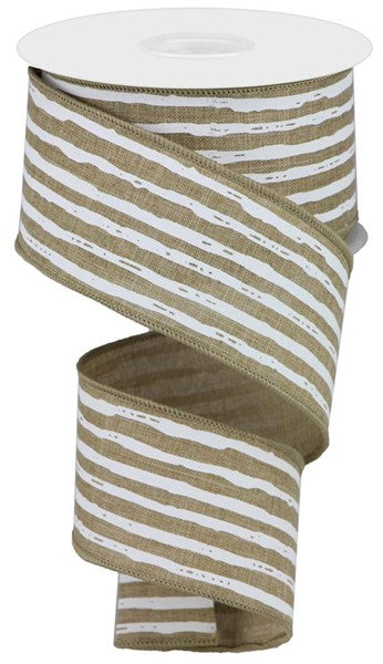 2.5"X 10 yd Irregular Stripes On Royal Lt Beige/White