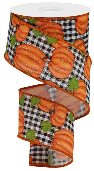 2.5"X 10 yd Pumpkin Patch/Check White/Orange/Moss/Black