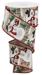 2.5"X 10 yd Iridescent Snowman On Royal  Beige/Brown/Red/White