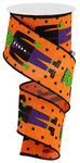 2.5"X 10 yd Frankenstein On Royal W/Dots Orange/Green/Purple/Black