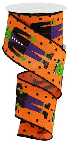2.5"X 10 yd Frankenstein On Royal W/Dots Orange/Green/Purple/Black
