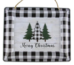 12"L X 9.5 Merry Christmas/Trees Sign : Black/White/Green