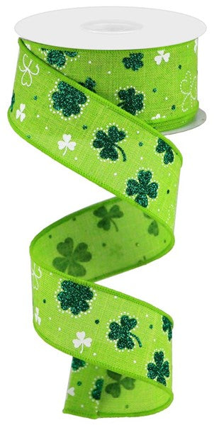 1.5"X 10 yd Glitter Shamrock On Royal
