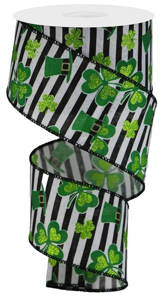 2.5"X 10 yd Glitter Shamrock/Stripe
