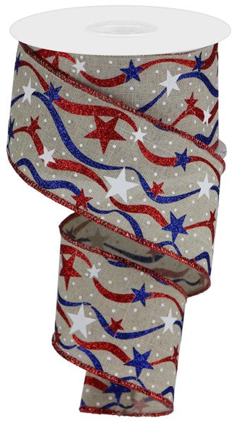 2.5"X 10 yd Stars And Wavy Stripes/Royal