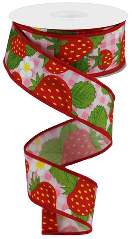 1.5"X 10 yd Strawberries On Woven Check
