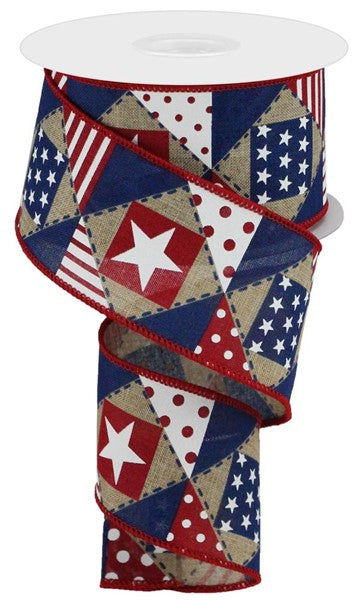 2.5"X 10 yd Patriotic Patchwork/Royal