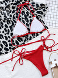 Textured Halter Neck Tie Side Bikini Set
