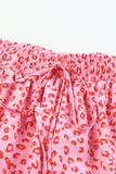Leopard Drawstring Waist Frill Trim Tiered Skirt