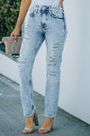 Acid Wash Distressed Jeans with Pockets